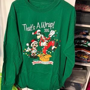 Disney Long Sleeve Tee in Green with Festive Design